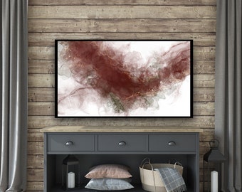 Samsung Frame Tv Art Modern Gold Burgundy And Green Etsy