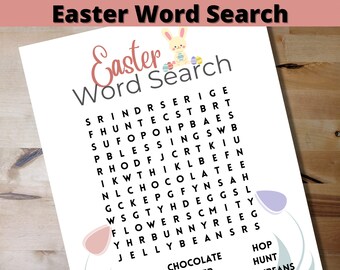 May include: A printable Easter word search puzzle with a bunny rabbit and Easter eggs. The words to find are: SRINDRSERIGE, FHUNTECSTBRT, SUFOPOHPBAES, PBLESSINGSWB, RHODFJCRTKIU, IKWTHIKLBEFN, NLCHOCOLATEE, GCKEPGFYNSAH, WSGTYHDEGGSL, FLOWERSCMITY, YHRBUNNYREEG, JELLYBEANSRS, HOP, HUNT, UDEANS.