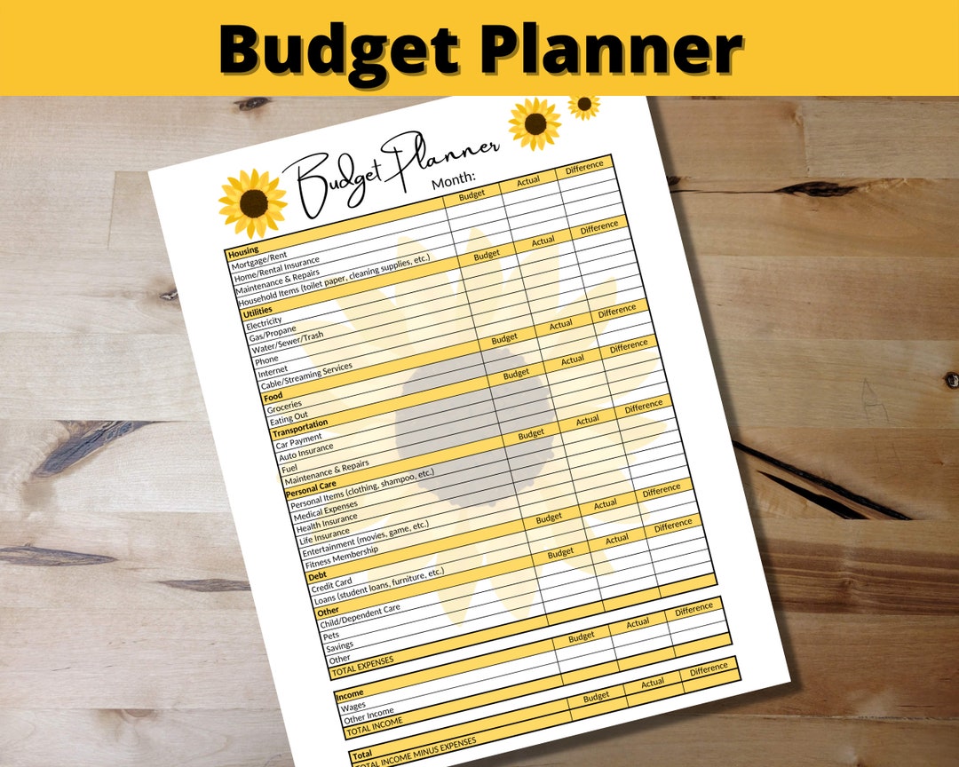 Yellow Sunflower Financial Budget Planner Printable Instant Digital ...