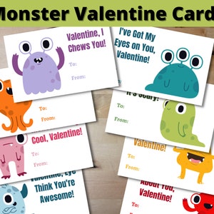 Monster Valentine Cards imprimible Descarga digital instantánea
