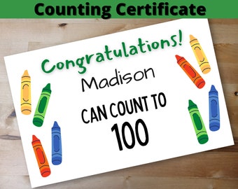 Counting Congratulations Certificate for Teachers Instant Download