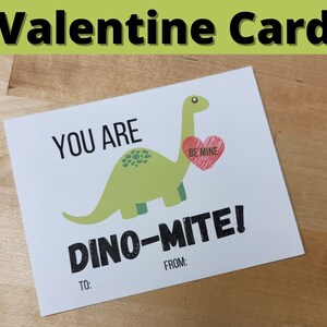 Dino-mite Dinosaur Printable Valentine Card Instant Download