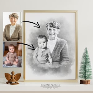 Ajouter un être cher à la photo, cadeau de Noël, cadeau commémoratif pour papa et maman, perte du père et de la mère, ajouter un être cher décédé, portrait de famille