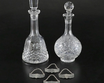 Waterford Crystal "Kenmare" Decanters with Stieff Pewter Liquor Tags