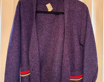 Céline Sport Violet Striped Wool V-Neck Cardigan