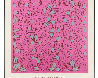 Keith Haring Pink Dancers Lithographie ""Keith Haring 1984"", gerahmt."