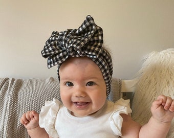 Oversized Topknot | Baby Bow Headband | Black Gingham