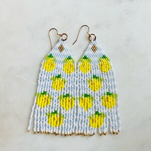 Lemon beaded earrings fringe earrings long earrings glass beads earrings boho style summer