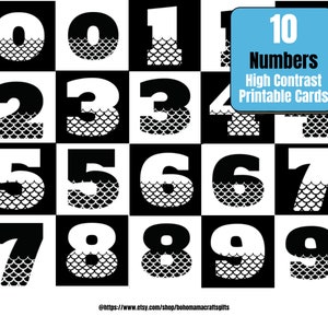 20 High Contrast NUMBERS Infant Printable Contrast Cards - Black & White