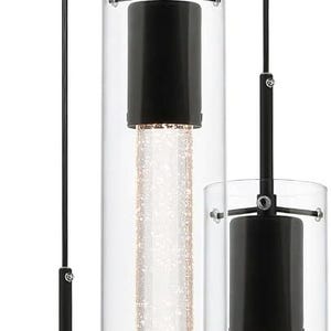Modern 3 Light Cluster Kitchen Island Pendant Lighting with LED Bulb & Bubble Crystal, Matte Black Finish