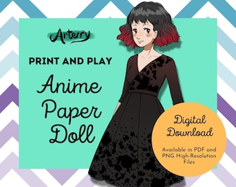 Elegant Lady Anime Paper Doll - Ready to Print - Papercraft Digital Illustration Printable - Digital Download