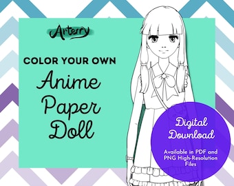 Anime Paper Doll Coloring Page: Long-Haired Teen (Digital Download)