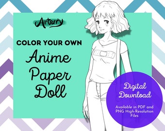 Anime Paper Doll Coloring Page: Classy Lady Printable (Digital Download)