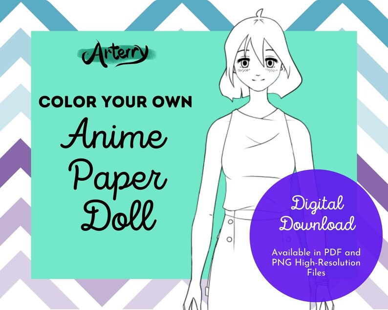 Printable Anime Paper Doll Style 05 Coloring Page Etsy