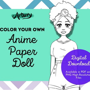 Bemalen Sie Ihren eigenen Anime Paper doll - Funky Cutie - Printable Papercraft Digitale Illustration - Digitaler Download