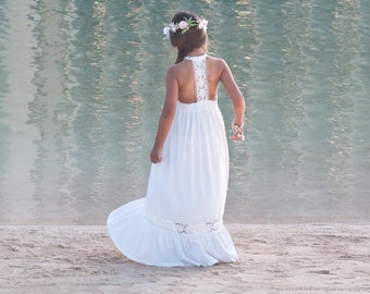 Beach Flower Girl Dress, Open Back Flower Girl Dress, Long Dresses For Girls, Beach Flower Girl Dresses, Flower Girl Dress Boho, Off White