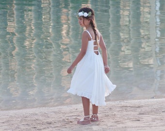 Beach Flower Girl Dress, Girls Beach Photo Dress, Spaghetti Strap Flower Girl Dress, Open Back Flower Girl Dress, Boho Flower Girl Dress,