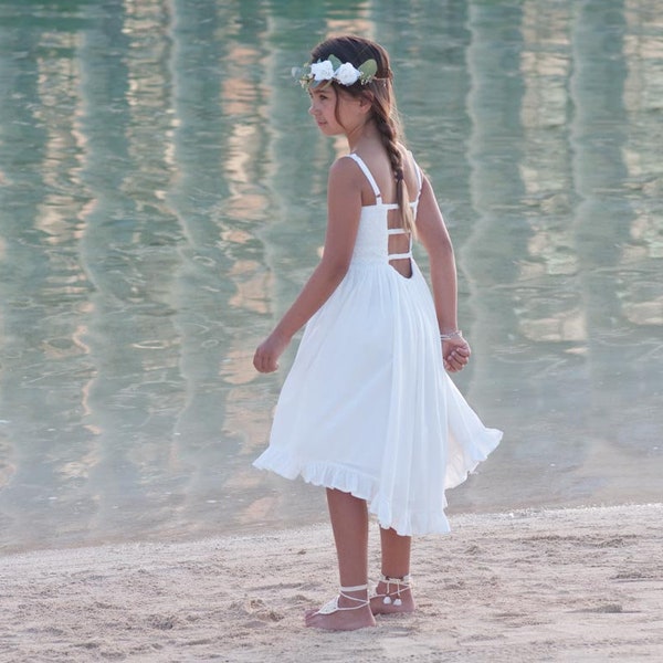 Beach Flower Girl Dress, Girls Beach Photo Dress, Spaghetti Strap Flower Girl Dress, Open Back Flower Girl Dress, Boho Flower Girl Dress,