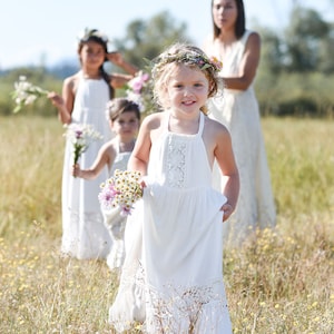 Bohemian Flower Girl Dress, Flower Girl Dresses, Lace Back Dress, Girls Lace Dress, Girls Boho Dress, Rustic Lace Dress, Off White Dress