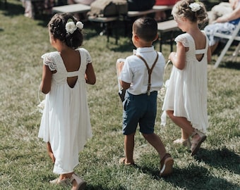 Bohemian Flower Girl Dress, Rustic Flower Girl Dress, Elegant Flower Girl Dress, Short Sleeve Flower Girl Dress, Junior Bridesmaid Dress