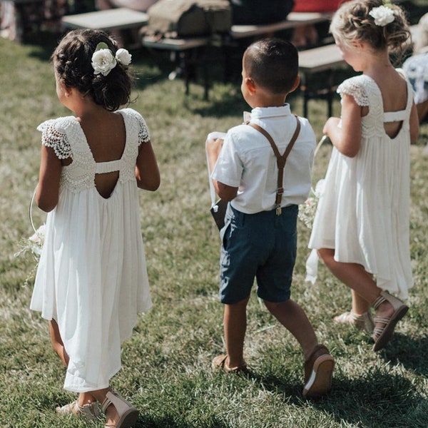 Bohemian Flower Girl Dress, Rustic Flower Girl Dress, Elegant Flower Girl Dress, Short Sleeve Flower Girl Dress, Junior Bridesmaid Dress