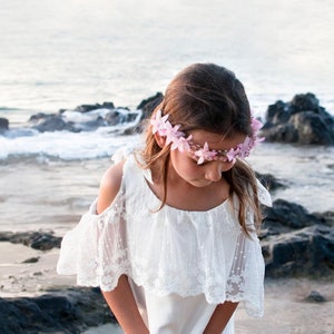 Off Shoulder Flower Girl Dress, Lace Flower Girl Dress, Beach Flower Girl, Boho Lace Flower Girl Dress, Girls Lace Dress, Beach Wedding