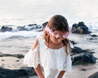 Off Shoulder Flower Girl Dress, Lace Flower Girl Dress, Beach Flower Girl, Boho Lace Flower Girl Dress, Girls Lace Dress, Beach Wedding