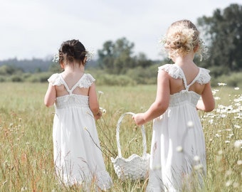 Bohemian Ruffle Lace Flower Girl Dress, Flower Girl Dress Boho, Lace Flower Girl Dress, Ruffle Girl Dress, Girl Lace Dress, Boho Flower Girl