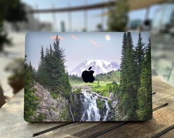A waterfall cascading down cliffs among pine trees Case for MacBook Air 13 15 M3 | A natural landscape with a mountain river Mac Pro M4