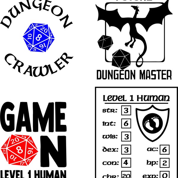 Dungeons and Dragons Baby Apparel SVG/PNG/JPG: d&d new player