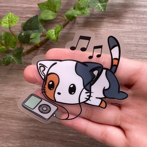 Cat Listening to Music Sticker (CLEAR sticker)