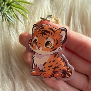 Cute Tiger Cub Clear Glitter Keychain Charm