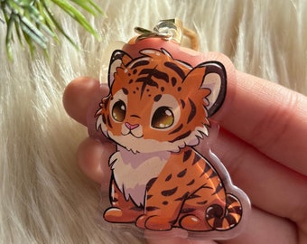 Cute Tiger Cub Clear Glitter Keychain Charm