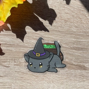 Halloween Witch Cat Sticker (CLEAR sticker)