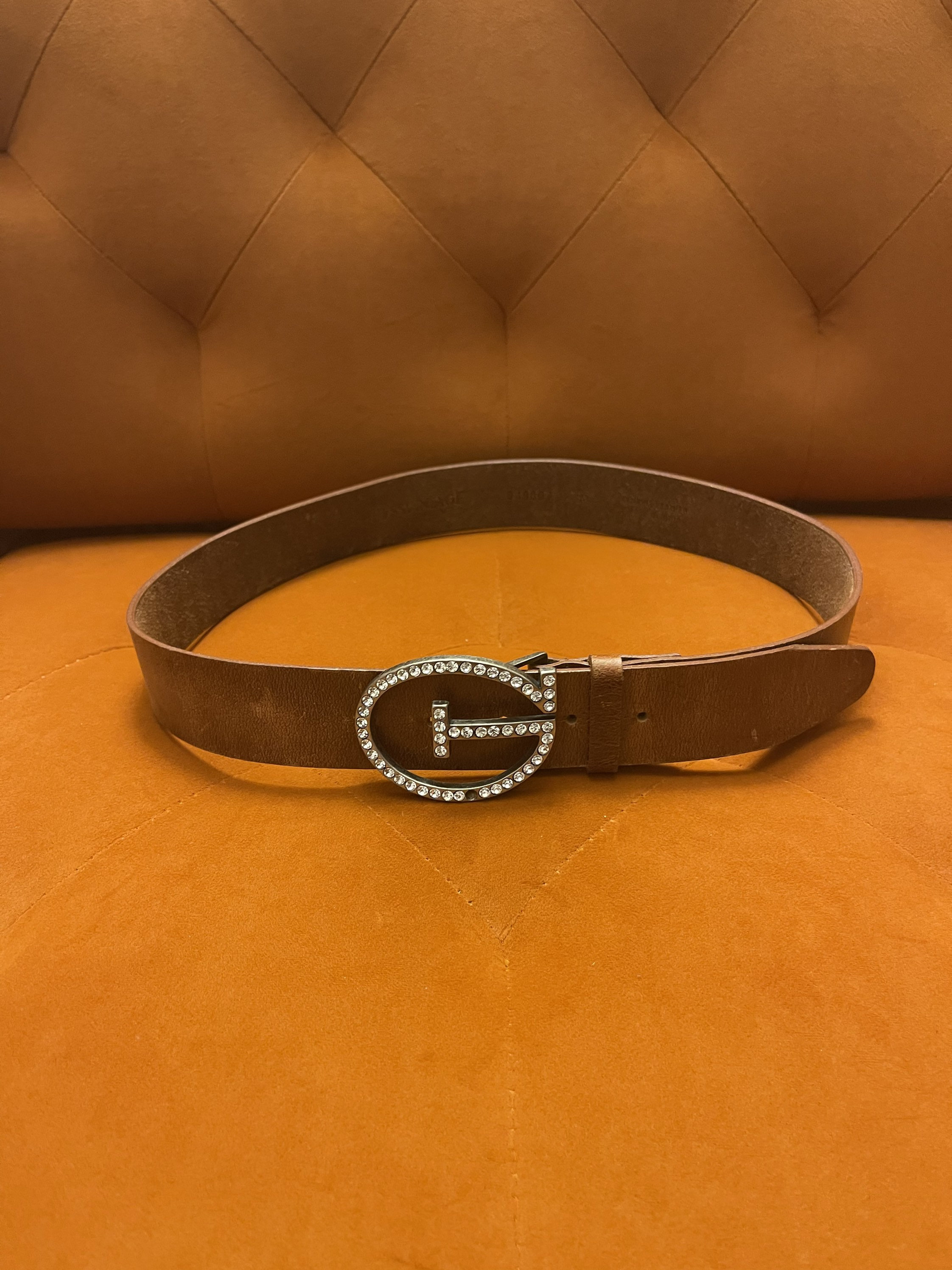 Vintage Guess Brown Leather Belt With Rhinestone Buckle  display picture 3