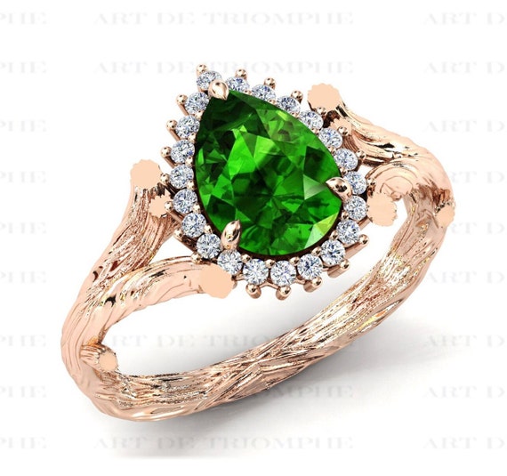 Branch Textured Tsavorite Engagement Ring 14k Gold Tsavorite Antique  Wedding Ring Green Gemstone Ring for Women Twig Engagement Ring for Her -  Etsy