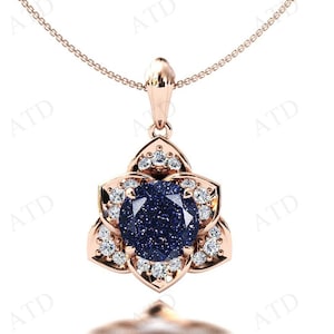 Galaxy Star Blue Sandstone Pendant For Women Rose Gold Floral Necklace Antique Wedding Pendant Unique Sandstone Necklace Gift For Women