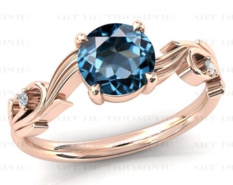 Art Deco London Blue Topaz Engagement Ring 14k Gold Blue Topaz Solitaire Wedding Ring Blue Gemstone Bridal Ring For Women Anniversary Gift