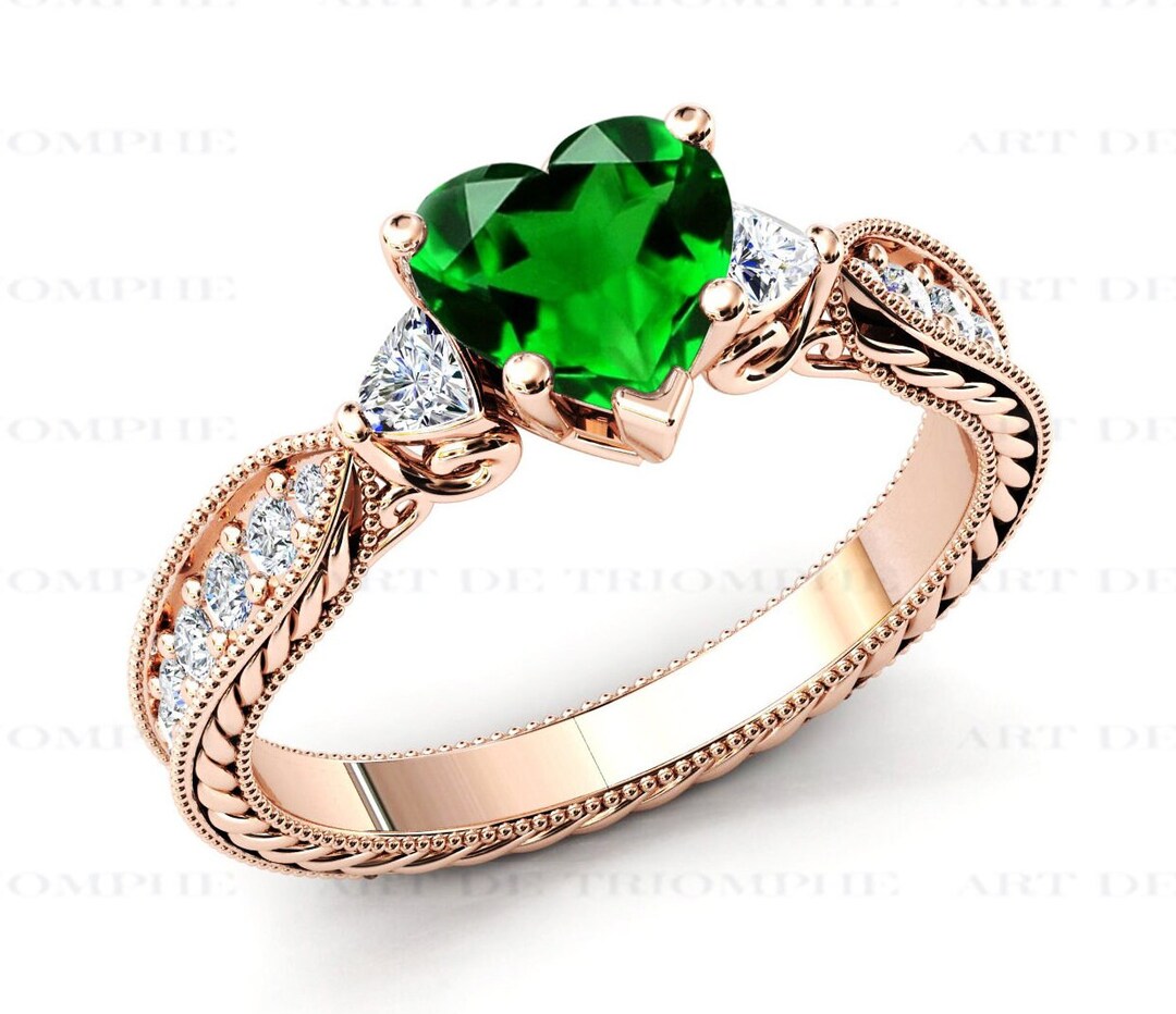 Vintage Chrome Diopside Engagement Ring for Women 925 Silver Green