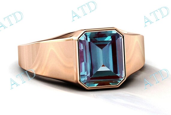 5ct. Alexandrite Signet Ring Unisex Signet Ring Vintage Emerald