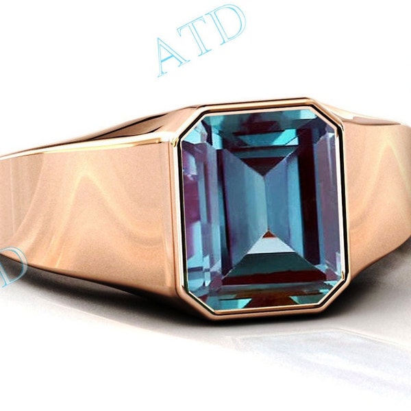 5ct. Alexandrite Signet Ring Unisex Signet Ring Vintage Emerald Cut Alexandrite Engagement Ring For Men Gemstone Signet Ring Gift For Him