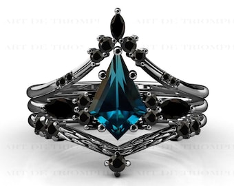 London Blauer Topas Verlobungsring Set Antike Braut Ring Set Art Deco Blauer Topas Ring Set Drachenförmige Blauer Topas Ehering Set Für Sie