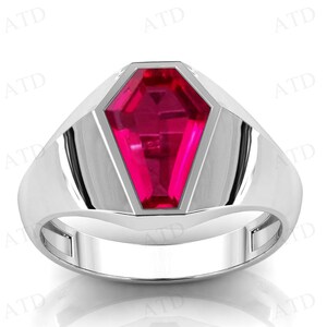 Coffin Shaped Red Ruby Signet Ring For Men/Women 925 Sterling Silver Handmade Ring Men Statement Ring Unique Unisex Ring Gift For Him image 6