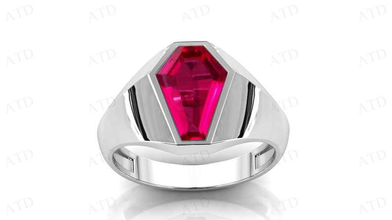 Coffin Shaped Red Ruby Signet Ring For Men/Women 925 Sterling Silver Handmade Ring Men Statement Ring Unique Unisex Ring Gift For Him image 6