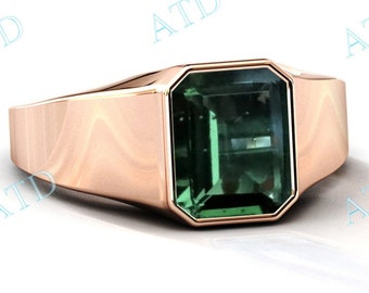 5ct Moldavite Gemstone Signet Ring Emerald Cut Moldavite Engagement Ring Handmade Signet Ring Unisex Signet Ring Moldavite Wedding Ring