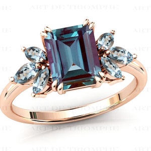 Antique Alexandrite Engagement Ring 14k Gold Alexandrite Art Deco Wedding Ring Vintage Aquamarine Ring Unique Anniversary Promise Ring