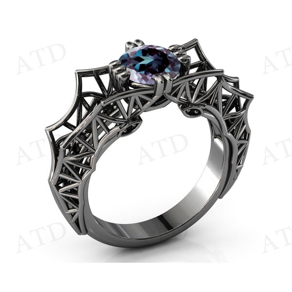 Vintage Alexandrite Wedding Ring For Women Art Deco Bat Style Ring Antique Alexandrite Engagement Ring Women Halloween Ring Anniversary Gift