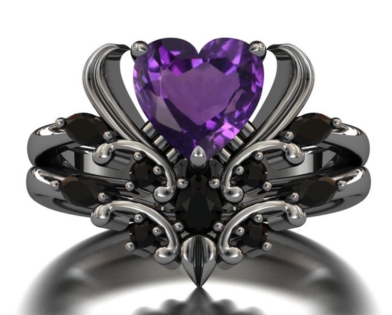 14k Gold Heart Shaped Amethyst Diamond Ring RG0058 – Coin Gold & Stamp  Buyer SF