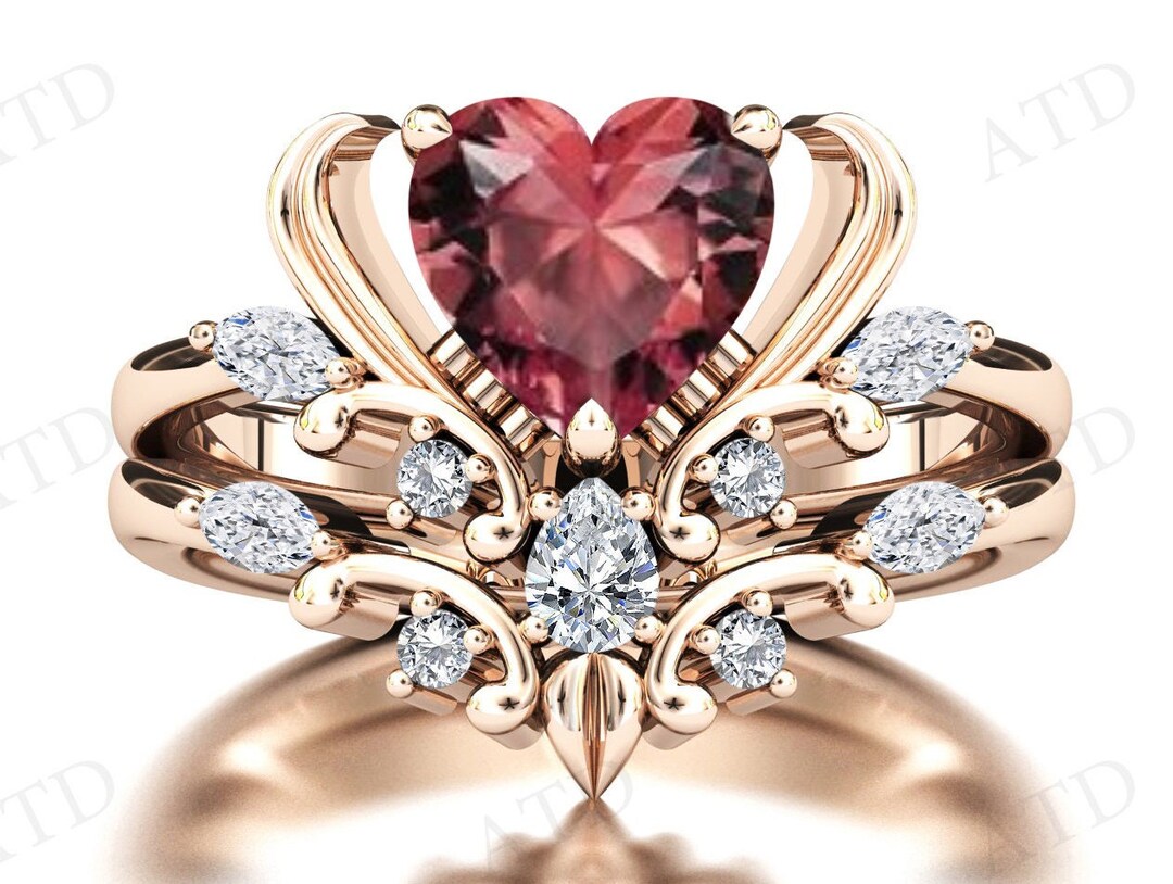 Color Changing Zultanite Engagement Ring Set for Women Heart Etsy