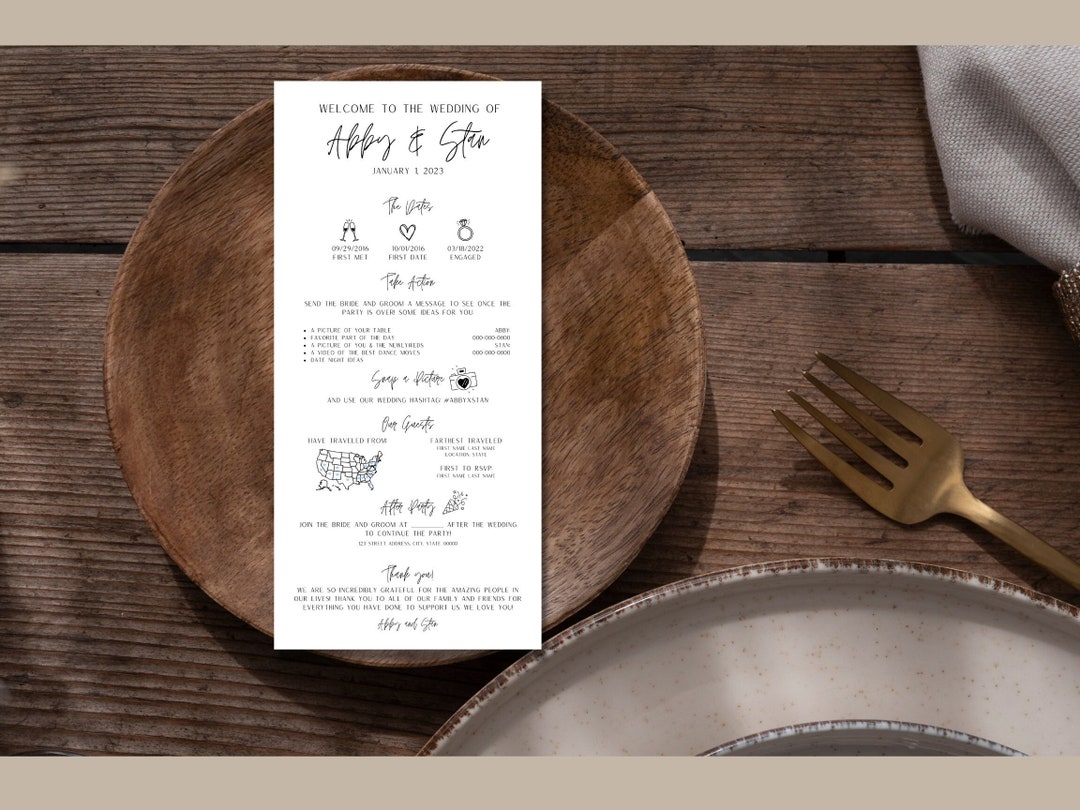 Abby Infographic Napkin Insert Template Wedding Day Paper Non